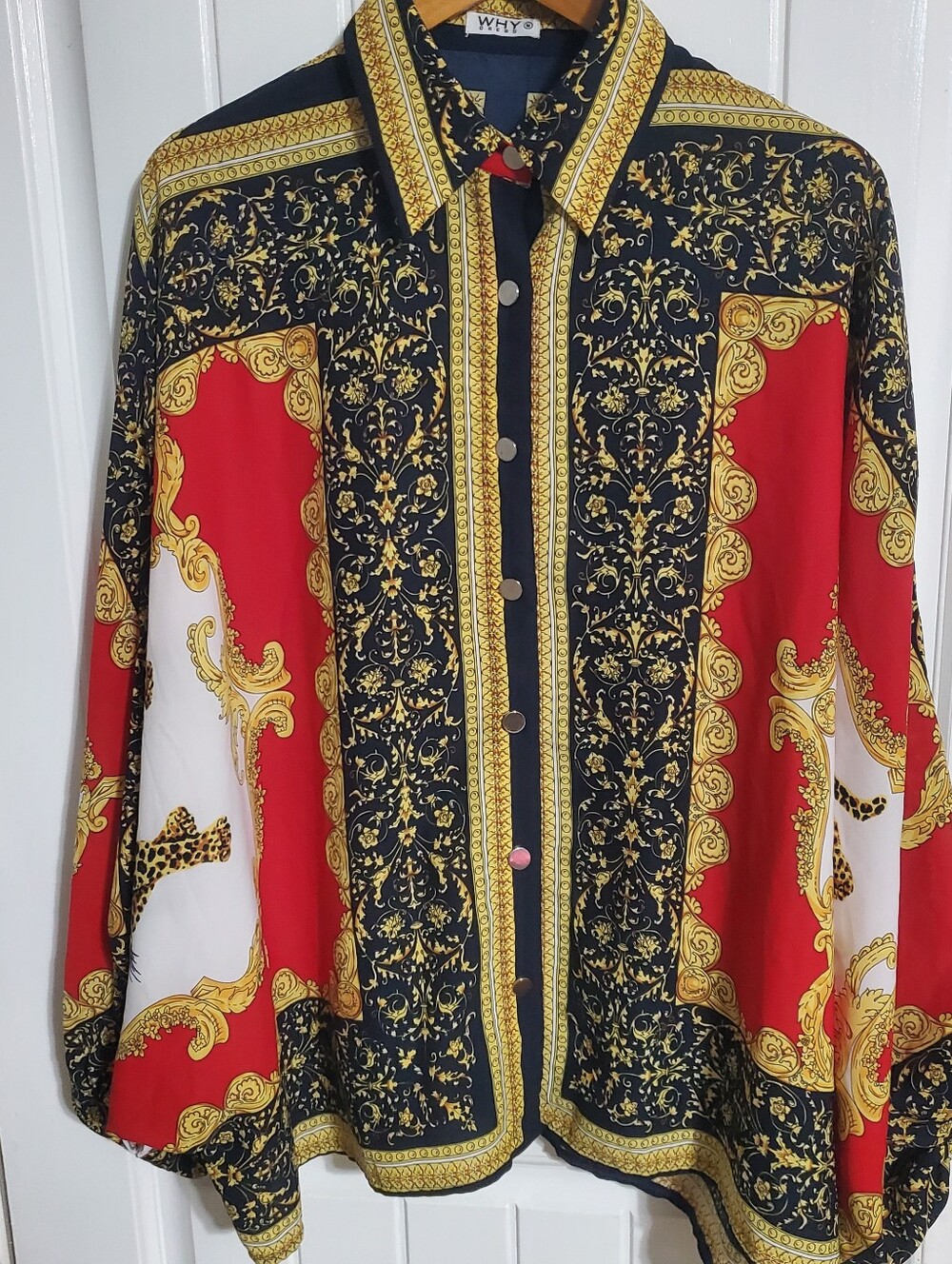Vintage WHY Dress Baroque Batwing Button Front Shirt M